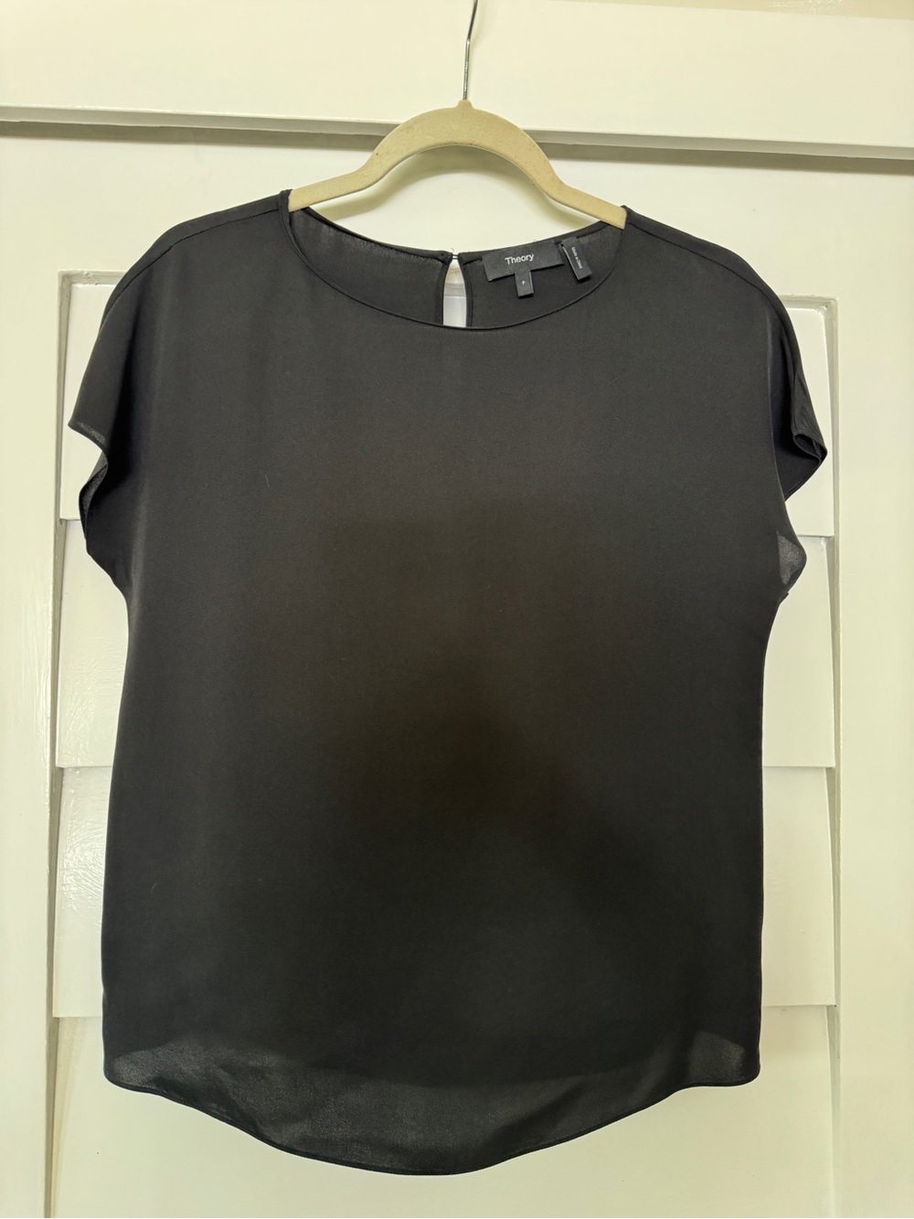 Theory Black Cap-Sleeve Silk Blouse